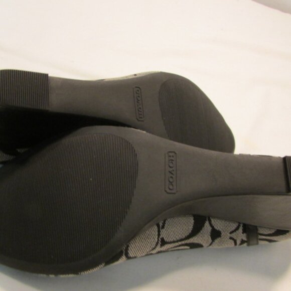 Coach Gavin Black & Grey Signature Canvas Open Toed Wedge Heel - Picture 10 of 13